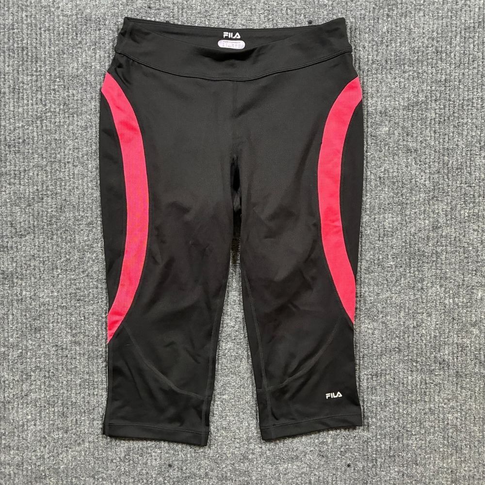 Fila Sport Womens Capri Leggings Size S Black Pink Pull On Low‎ Rise Activewear